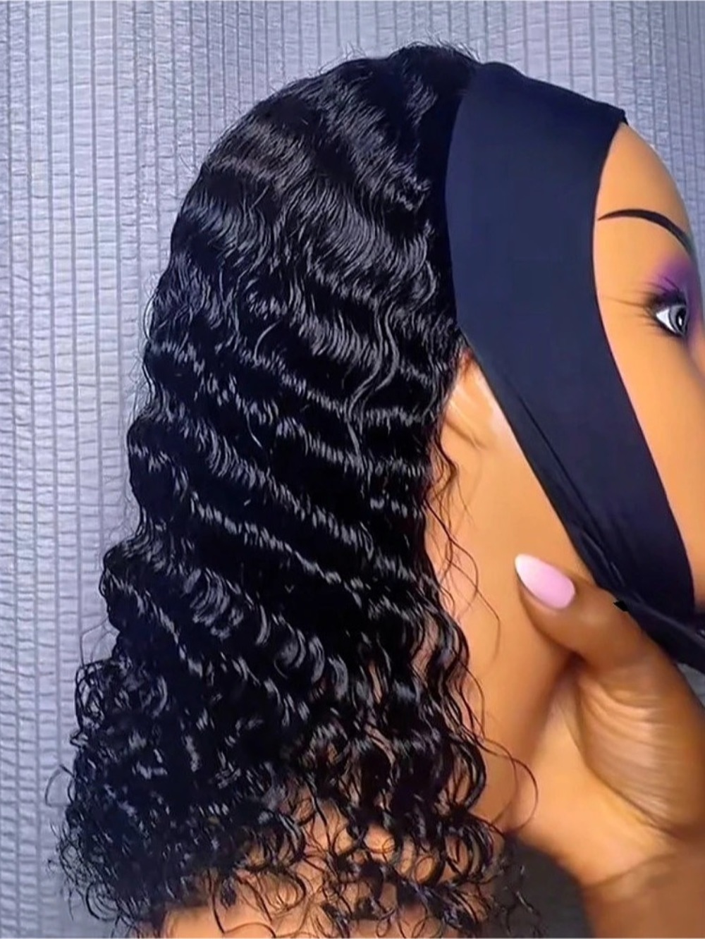 New Black Curly Headband Wig